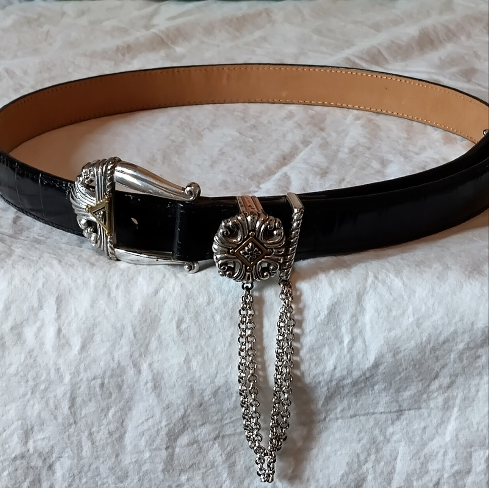 Brighton Black Leather Belt Mixed Metal Buckle with Dangle Chain Model 46103